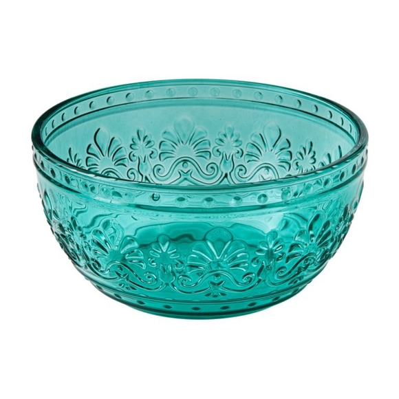 🌺 New Pioneer Woman Cassie Glass Cereal Bowl, Teal Blue, Set of 6 - Picture 5 of 10
